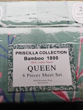 Sheet Set 6 PC Queen Bamboo Cotton Priscilla Collection New